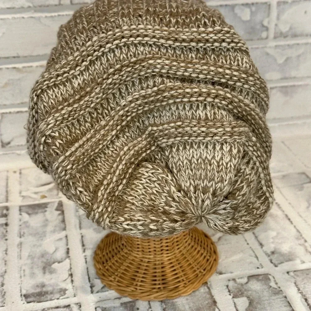 C.C Chunky Soft Stretch Cable Knit Neutral Beanie Hat